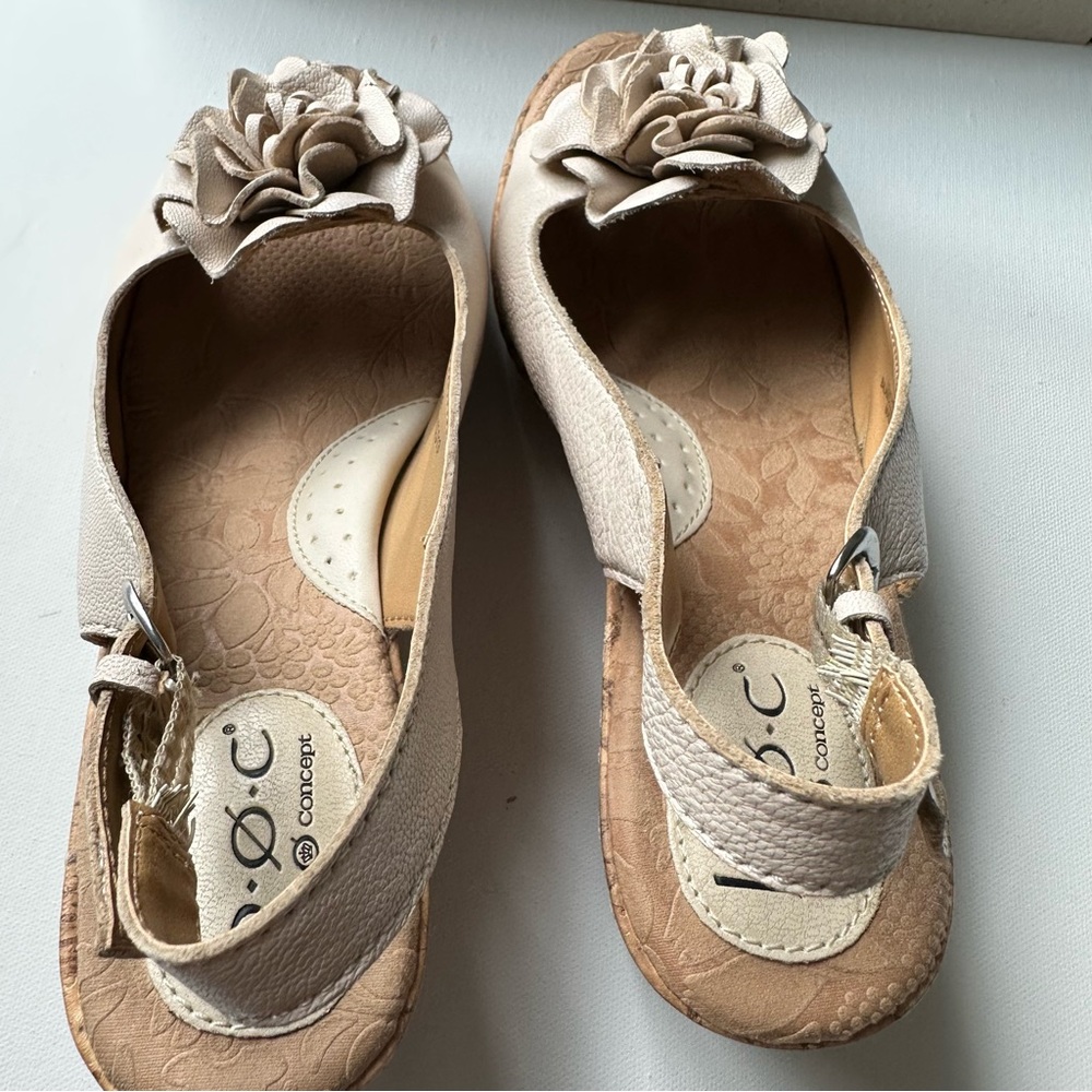 Floral Cream Leather Slingback Wedge Sandals - Picture 9 of 11